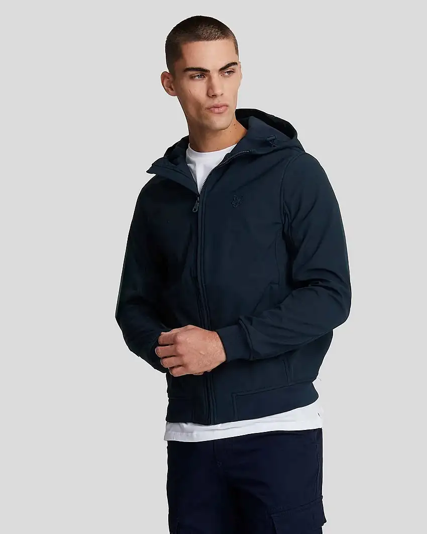 Giubbino Lyle & Scott blu in Soft Shell con cappuccio e interno in pile