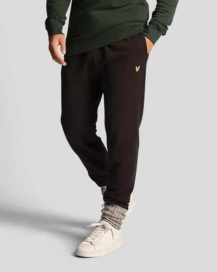Pantalone Lyle & Scott nero in felpa di cotone con coulisse in vita e logo aquila sul fianco