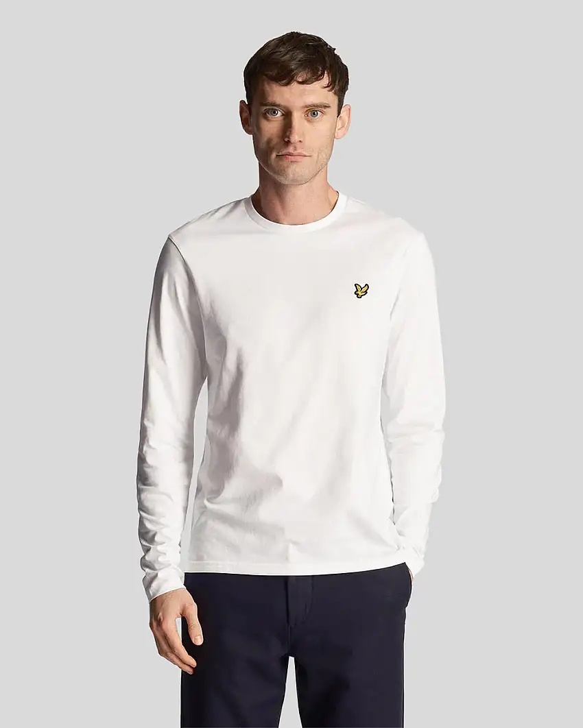 T-shirt manica lunga Lyle & Scott bianca in cotone con logo aquila gialla ricamata sul petto
