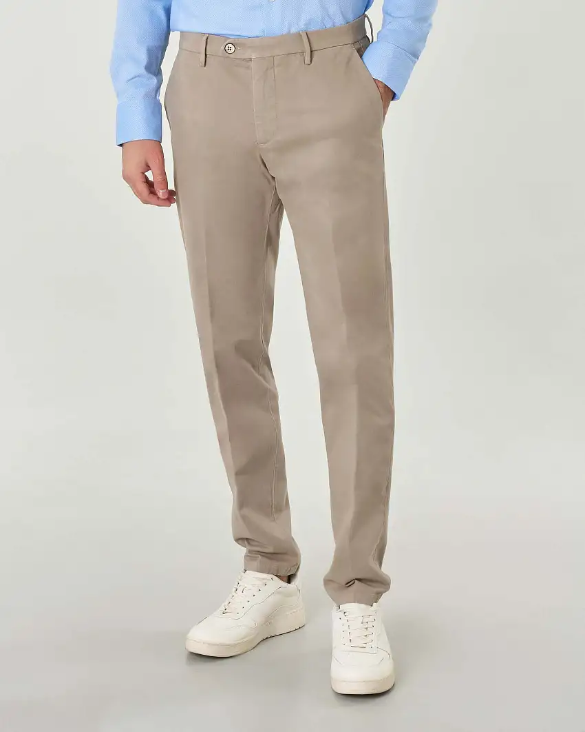 Pantalone chino Michael Coal Brad beige in gabardina di cotone stretch