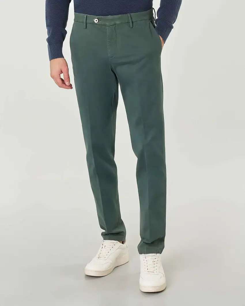 Pantalone chino Michael Coal Brad verde scuro in gabardina di cotone stretch