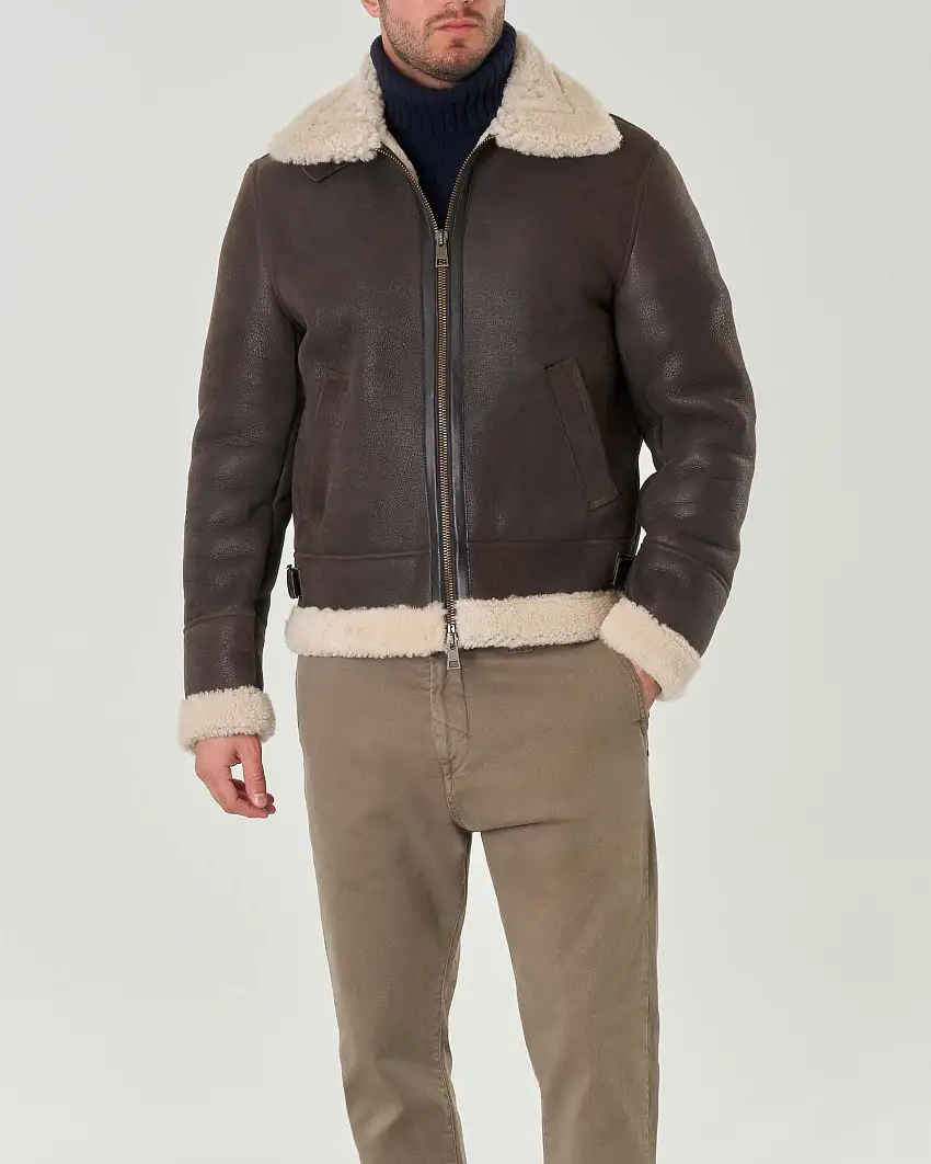 Giacca shearling My Stuff testa di moro foderata in orsetto color panna