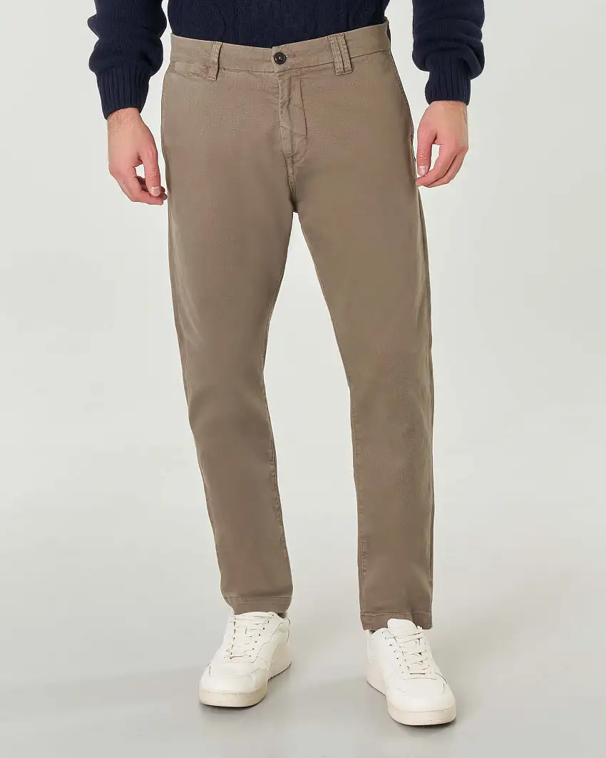 Pantaloni chino My Stuff color fango regular-fit in caldo tessuto di cotone stretch