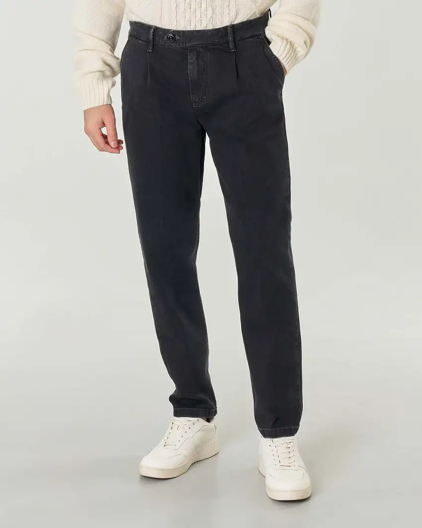 Pantaloni chino My Stuff carrot-fit in bull di cotone stretch lavaggio nero stone washed
