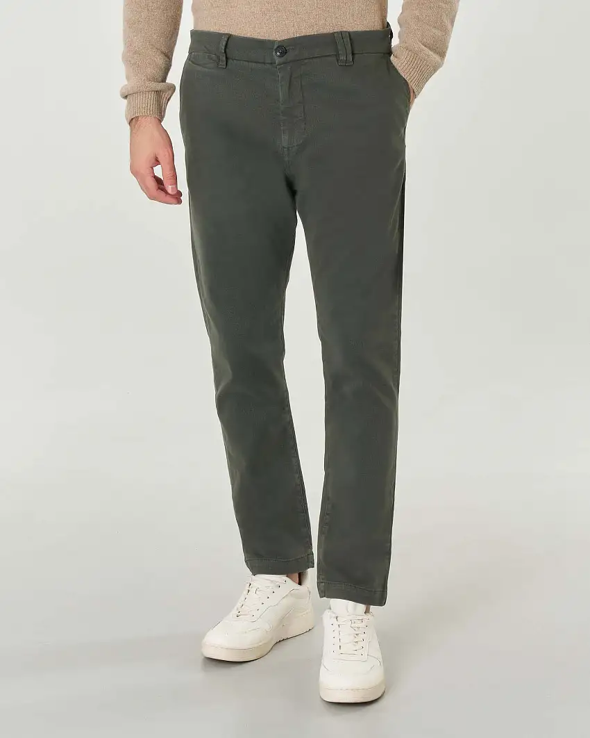 Pantaloni chino My Stuff verde scuro regular-fit in caldo tessuto di cotone stretch