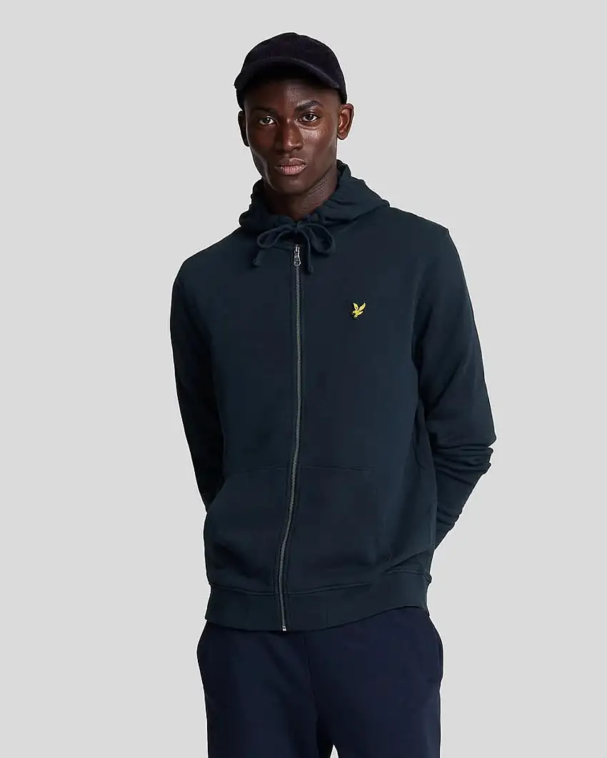 Felpa Lyle & Scott blu in cotone con cappuccio e chiusura zip