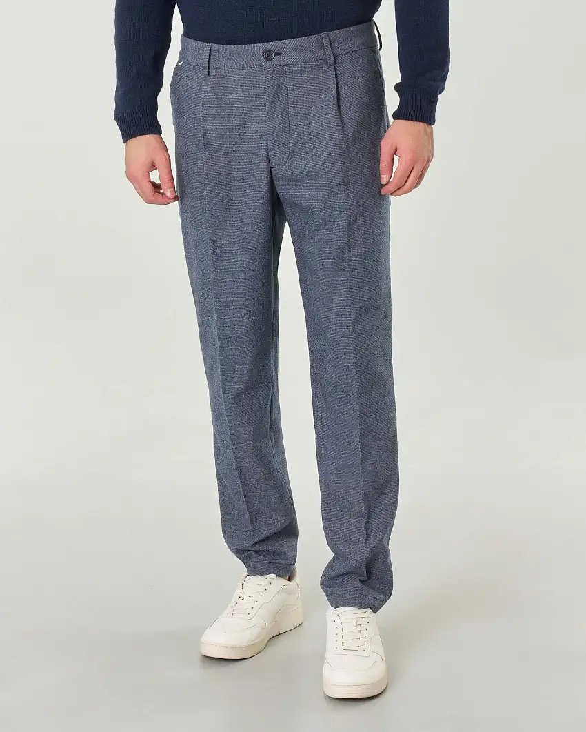 Pantaloni blu indaco Kane tapered-fit in micro pied de poule di viscosa stretch