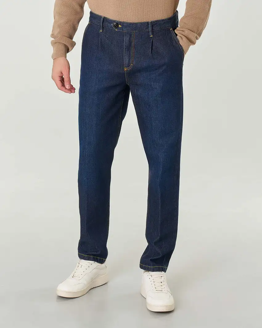 Pantaloni chino My Stuff carrot-fit in denim di cotone stretch lavaggio scuro stone washed