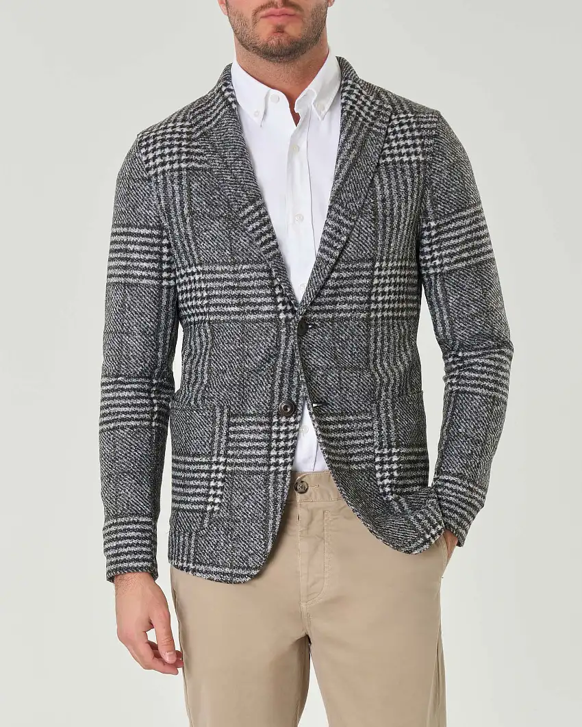 Giacca bianca e nera in maglia di misto lana a motivo Principe di Galles