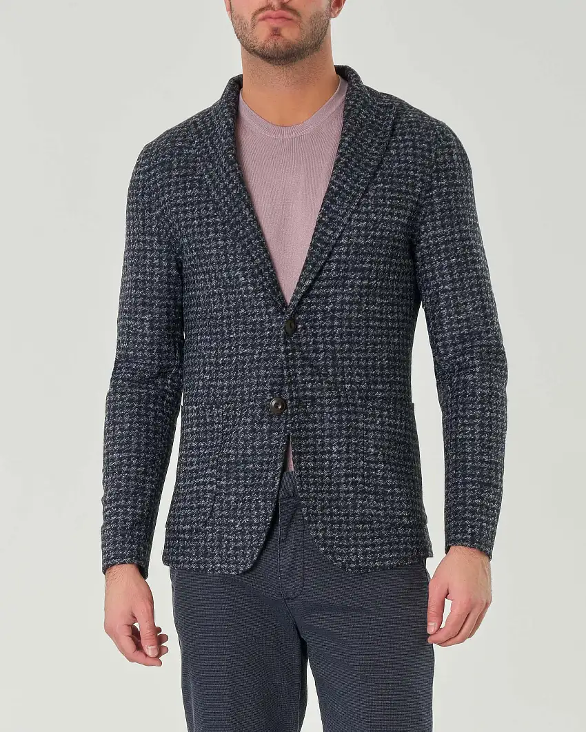 Giaccain maglia di misto lana con motivo a pied de poule grigio e nero