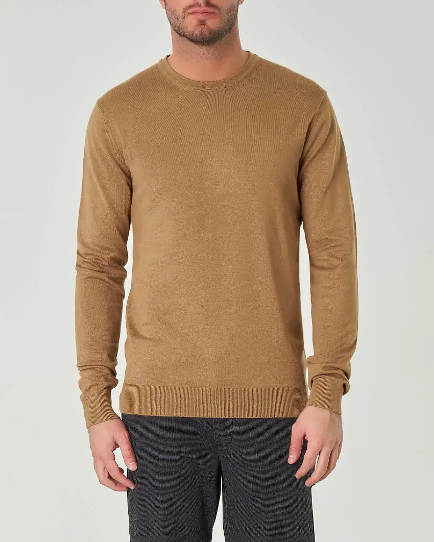 Maglia girocollo Paul Baker color cammello tinta unita
