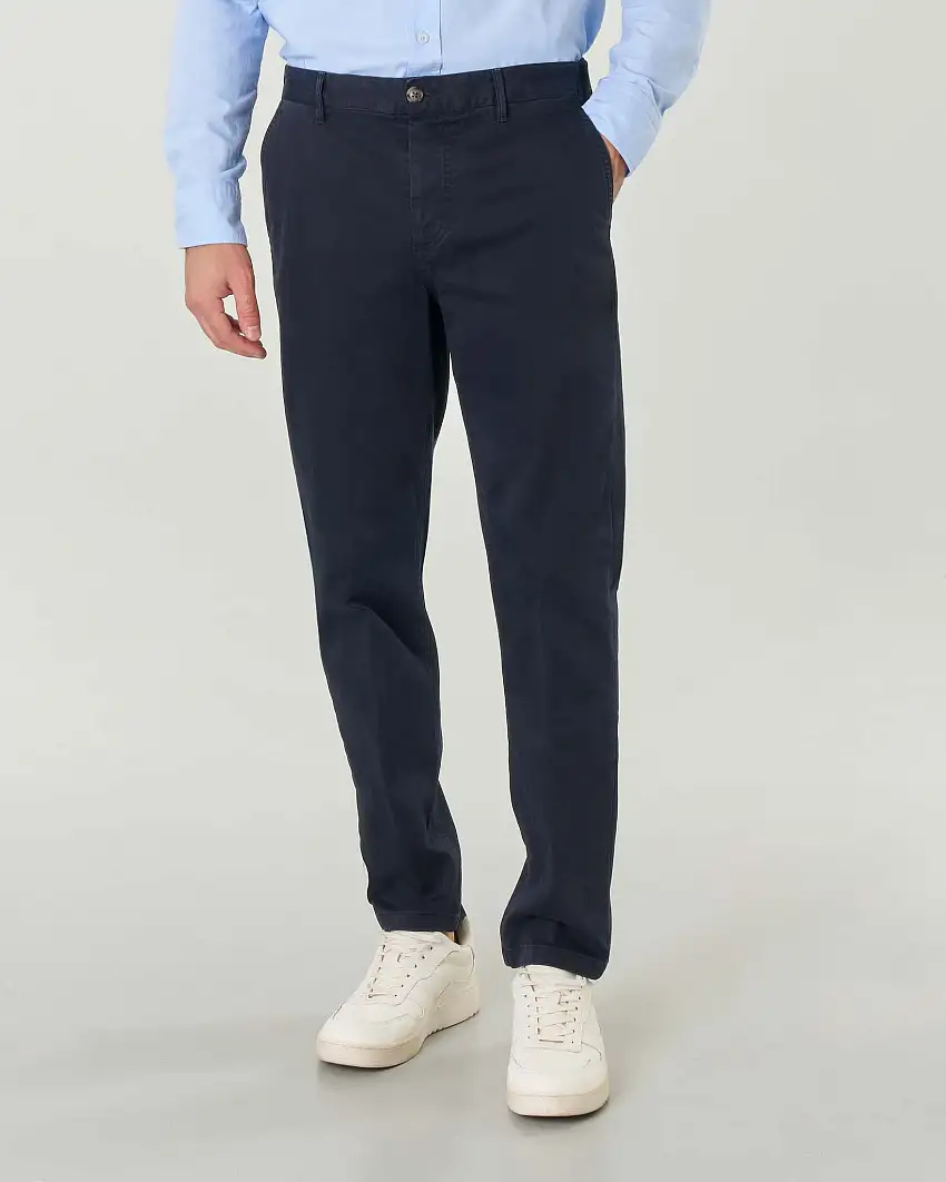 Pantaloni chino blu slim-fit in gabardina di cotone stretch