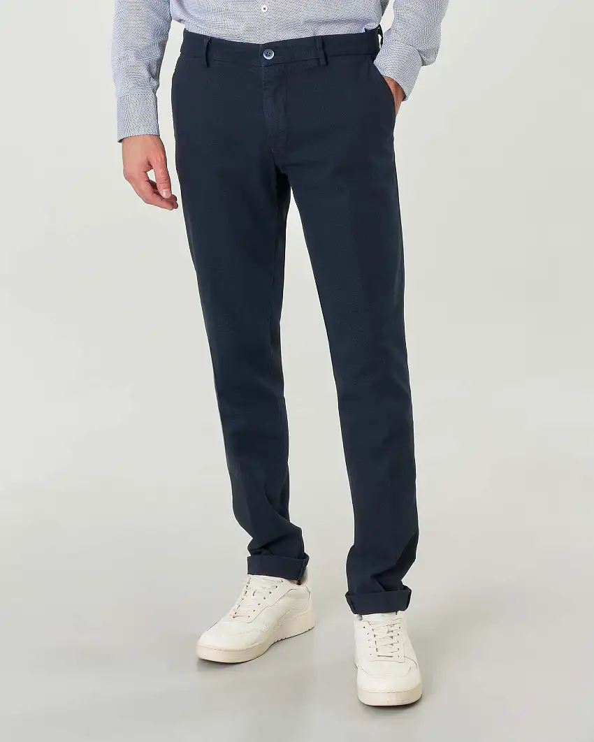 Pantaloni chino Powell Levanto blu slim-fit in cotone stretch a occhio di pernice