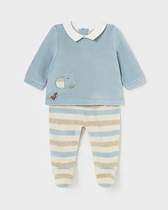 Completo Mayoral azzurro e beige in velluto a due pezzi