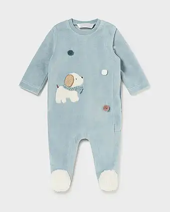 Tutina Mayoral azzurra a maniche lunghe con patch cagnolino