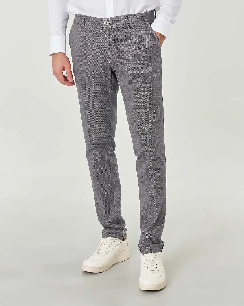Pantaloni chino Levanto grigio slim-fit in cotone stretch a occhio di pernice