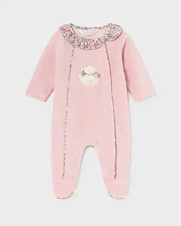 Tutina Mayoral rosa in velluto a maniche lunghe con pecorella