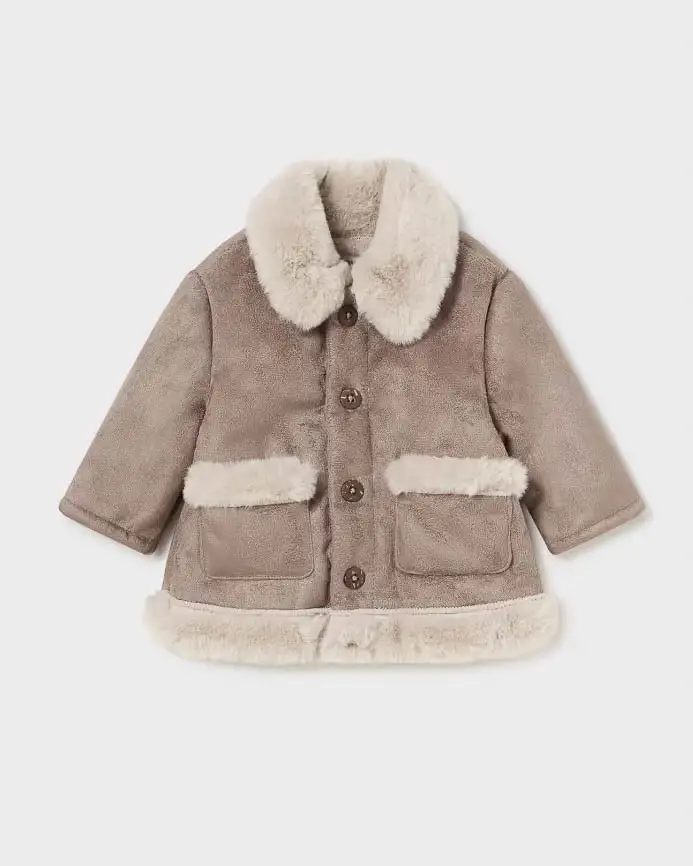 Giaccone Mayoral marrone scamosciata con interno teddy panna