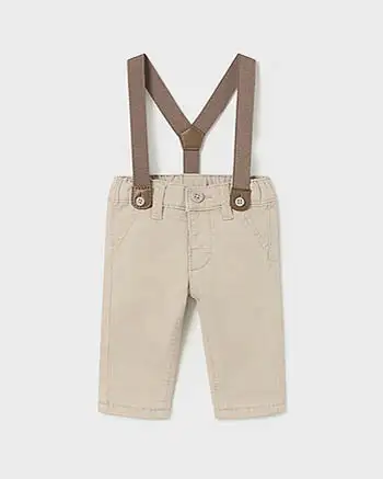 Pantalone Mayoral beige in cotone stretch con bretelle