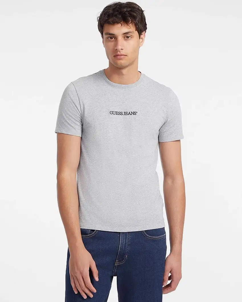 T-shirt slim mezza manica Guess Jeans grigia in puro cotone con logo scritta