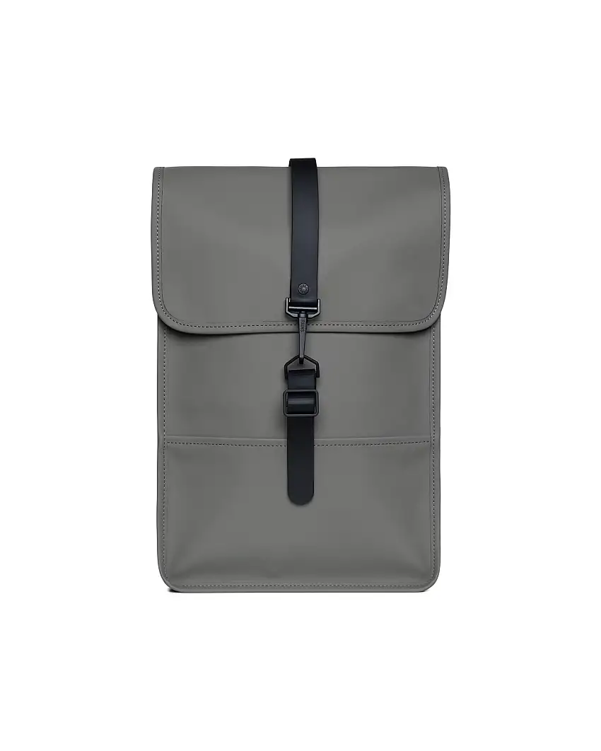 Zaino Backpack Mini Rains grigio in tessuto tecnico impermeabile effetto gommato con patta