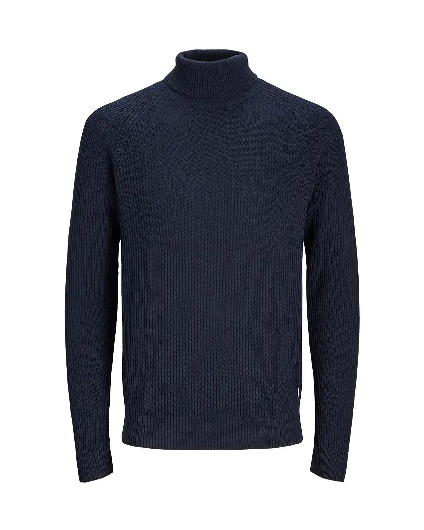 Dolcevita blu in misto cotone a coste inglesi con maniche raglan