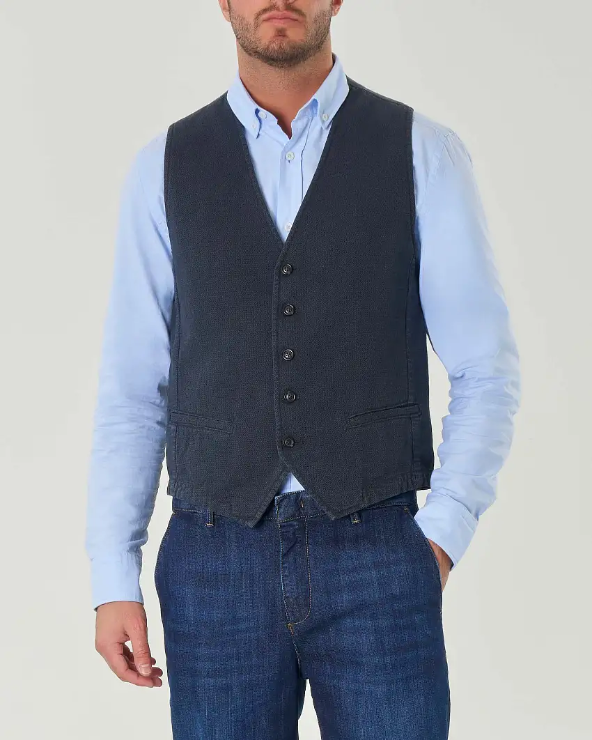 Gilet color antracite in tessuto armaturato di cotone stretch con cinturino sul retro