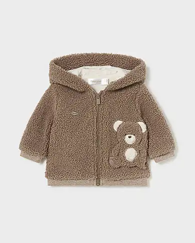 Felpa Mayoral marrone teddy con cappuccio e zip