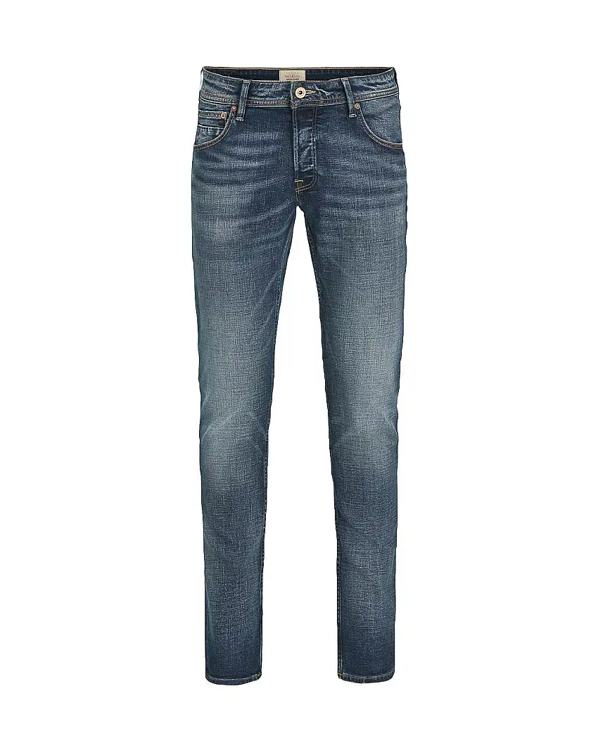 Jeans slim-fit a vita bassa in cotone stretch lavaggio medio con baffature