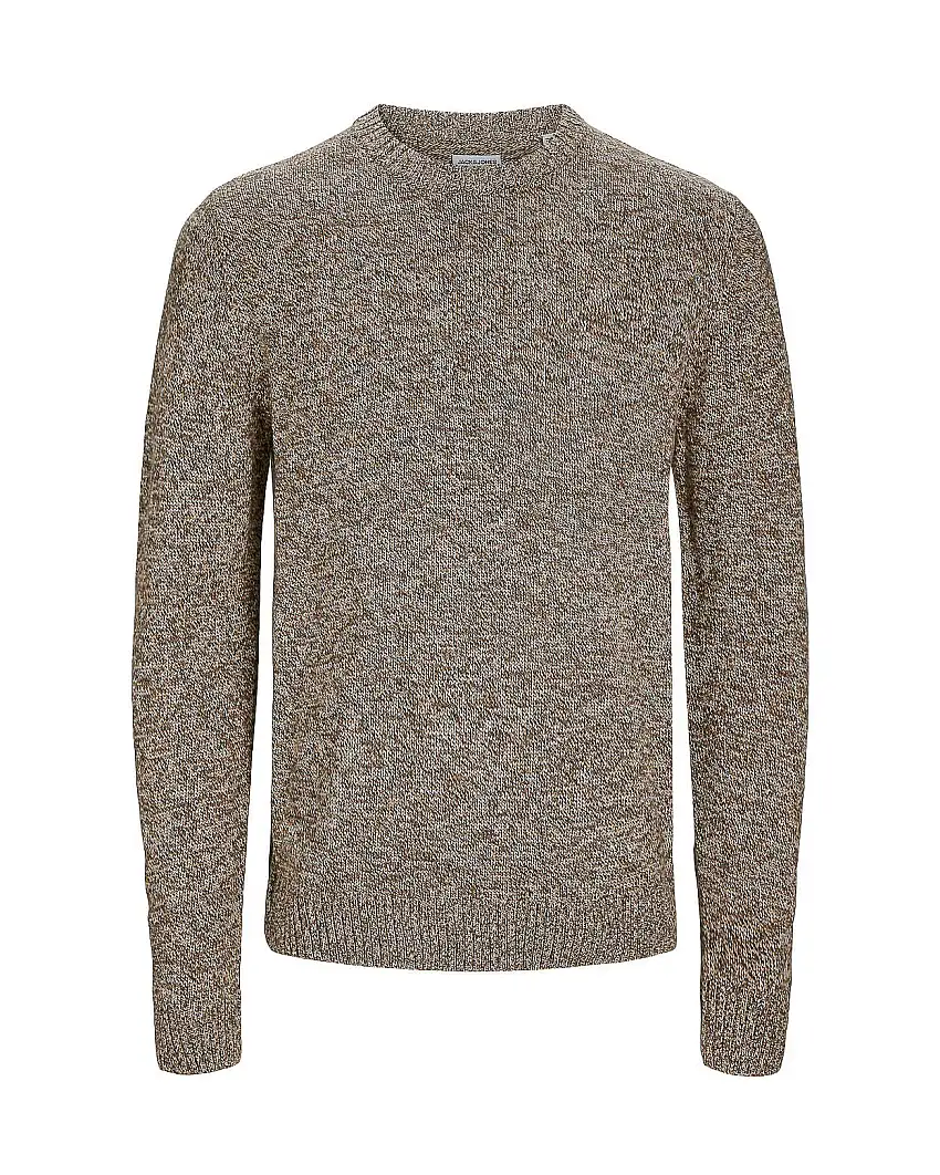 Maglia girocollo vanisé color noce e cammello regular-fit in misto lana