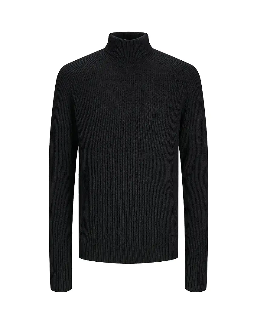 Dolcevita Jack & Jones nero in misto cotone a coste inglesi con maniche raglan