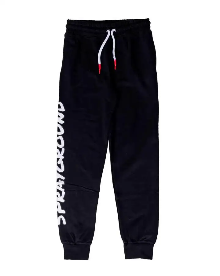 Jogger in felpa di cotone neri con coulisse e stampa logo bianca