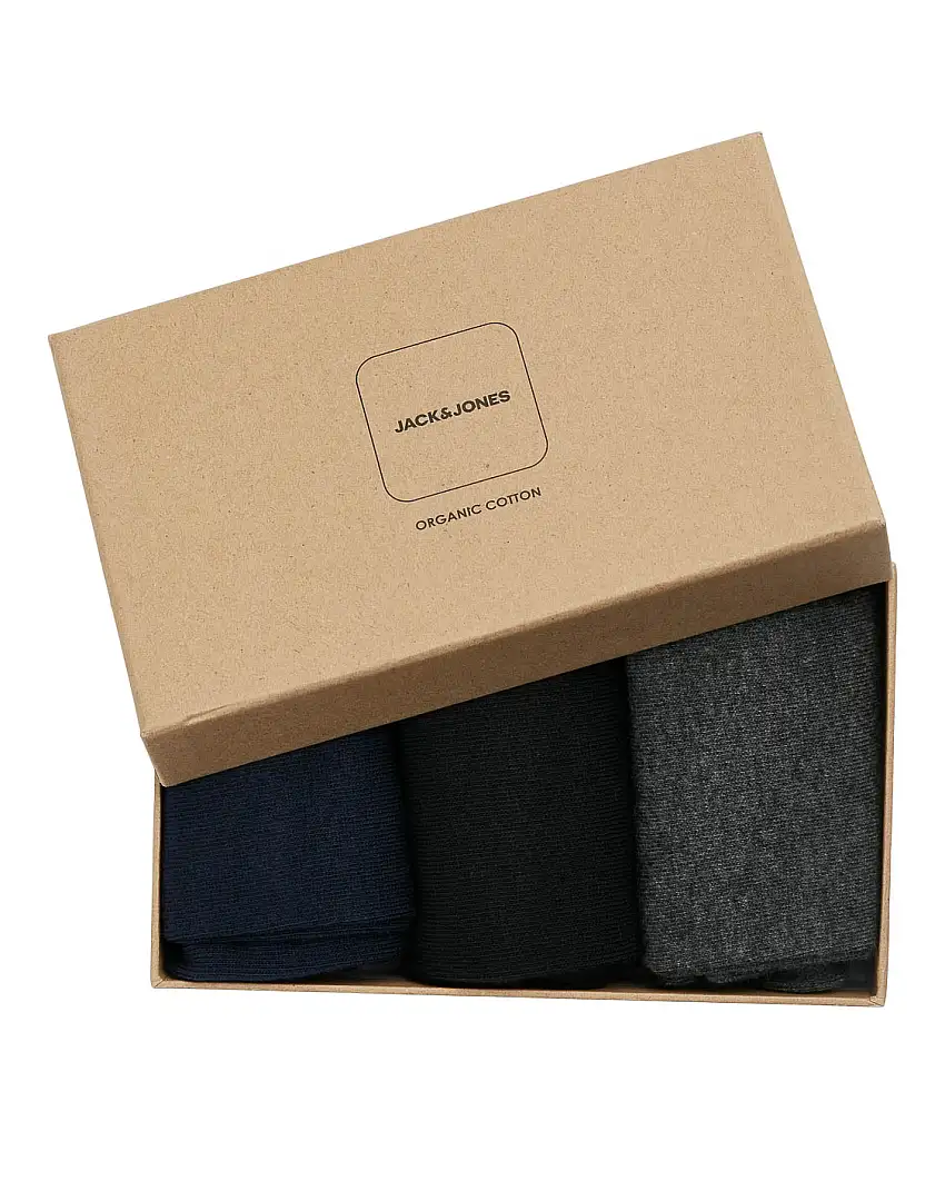 Set composto da tre paia di calzini nero blu e grigio in cotone stretch a tinta unita con logo