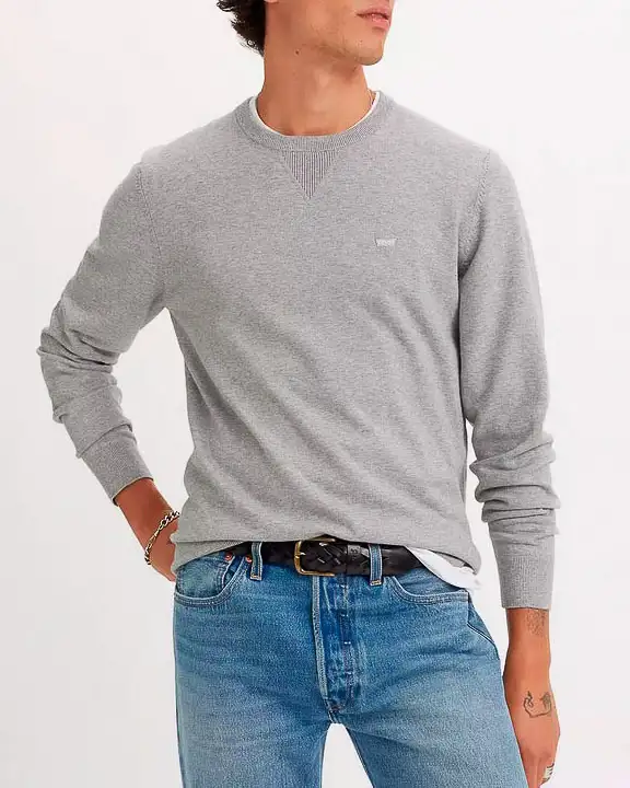 Maglia Levi's grigia girocollo in cotone stretch con taglio felpa e logo batwing piccolo sul petto