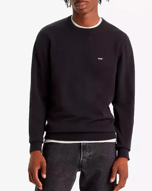 Maglia Levi's nera girocollo in cotone stretch con taglio felpa e logo batwing piccolo sul petto