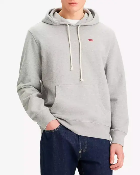 Felpa grigia in cotone con cappuccio e logo batwing piccolo sul petto