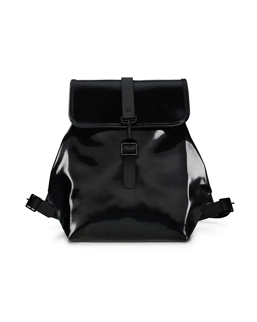 Bucket Backpack nero effetto shine a forma squadrata in tessuto impermeabile