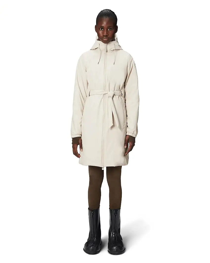 Piumino color sabbia Lohja Long impermeabile con imbottitura leggera e cappuccio