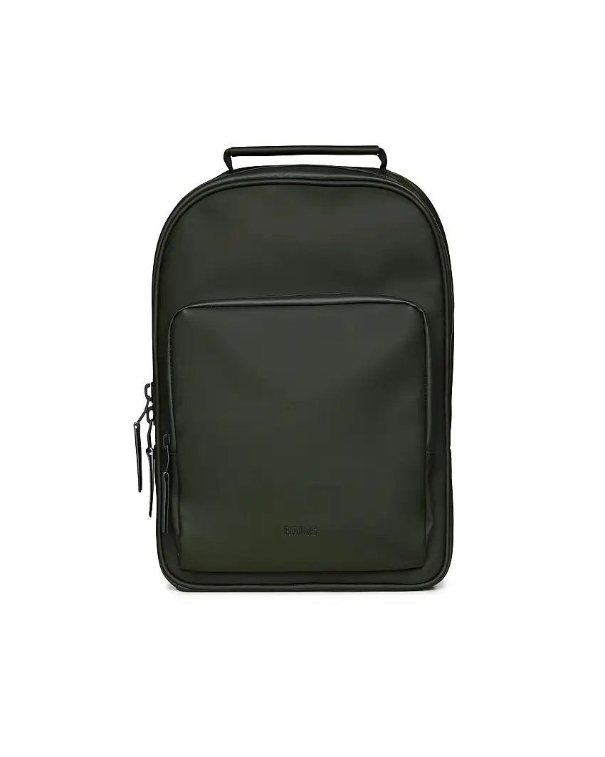 Zaino Rains Book Daypack verde militare in tessuto tecnico impermeabile effetto gommato con tasca esterna