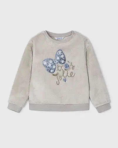 Felpa Mayoral grigia in punto pelliccia con ricamo pailletes