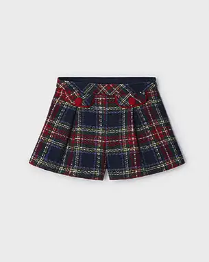 Short in misto cotone e lana rossa e blu tartan check
