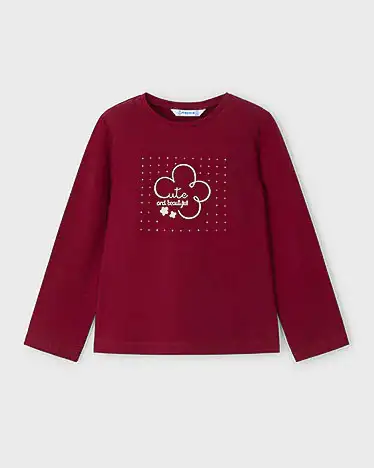 T-shirt Mayoral in cotone stretch rossa a maniche lunghe con stampa fiore