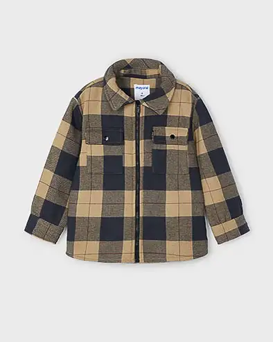 Giacca a camicia tartan check cammello e blu