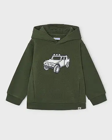 Felpa militare in misto cotone stretch con cappuccio e stampa Jeep