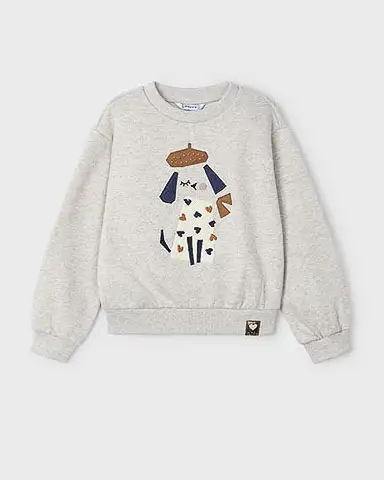 Felpa Mayoral in misto cotone stretch girgia effetto lurex con cagnolino