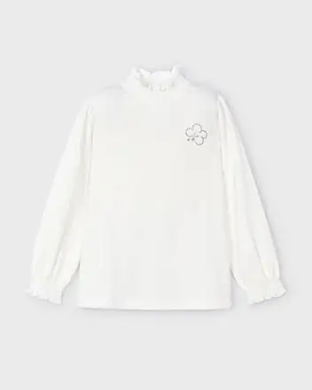 T-shirt Mayoral a lupetto bianca in viscosa stretch a maniche lunghe