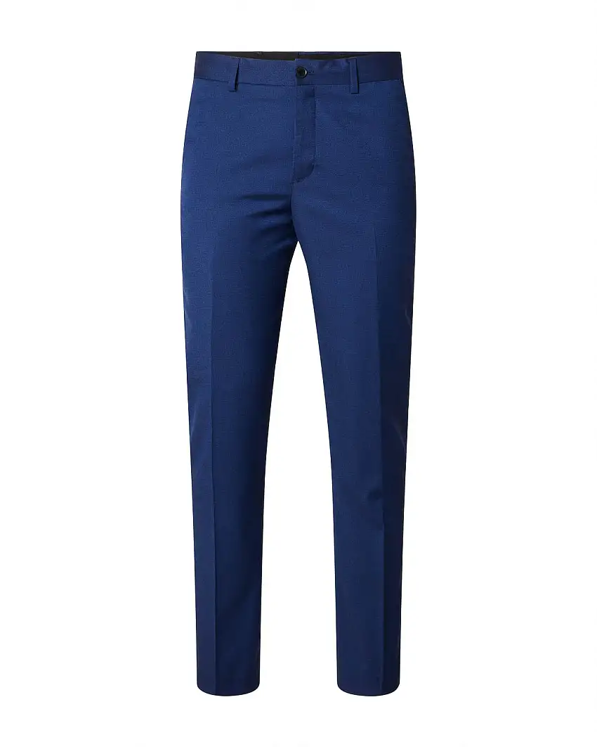 Pantalone blu indaco slim-fit in tessuto armaturato di misto viscosa con piega stirata fronte e retro