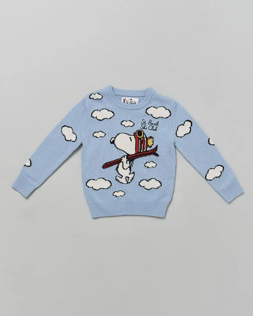 Maglia MC2 Saint Barth azzurra in lana e cashmere con Snoopy nuvolette