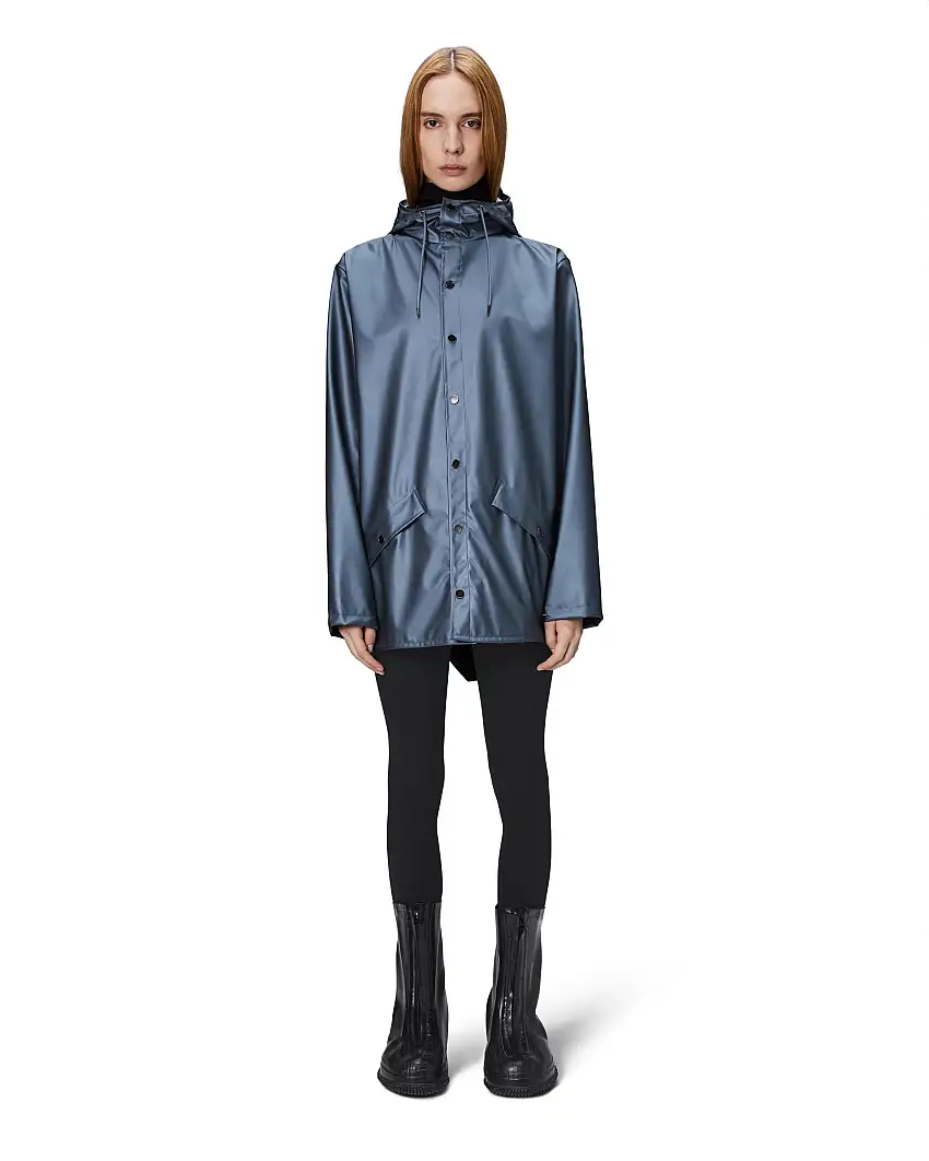 Jacket impermeabile color avio effetto metallizzato con cappuccio