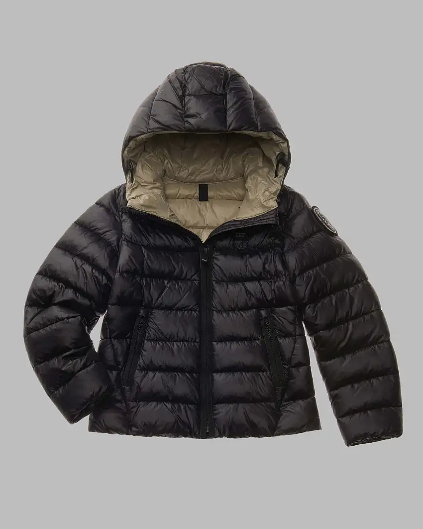 Piumino Blauer nero in nylon ripstop imbottito con cappuccio ed interno beige